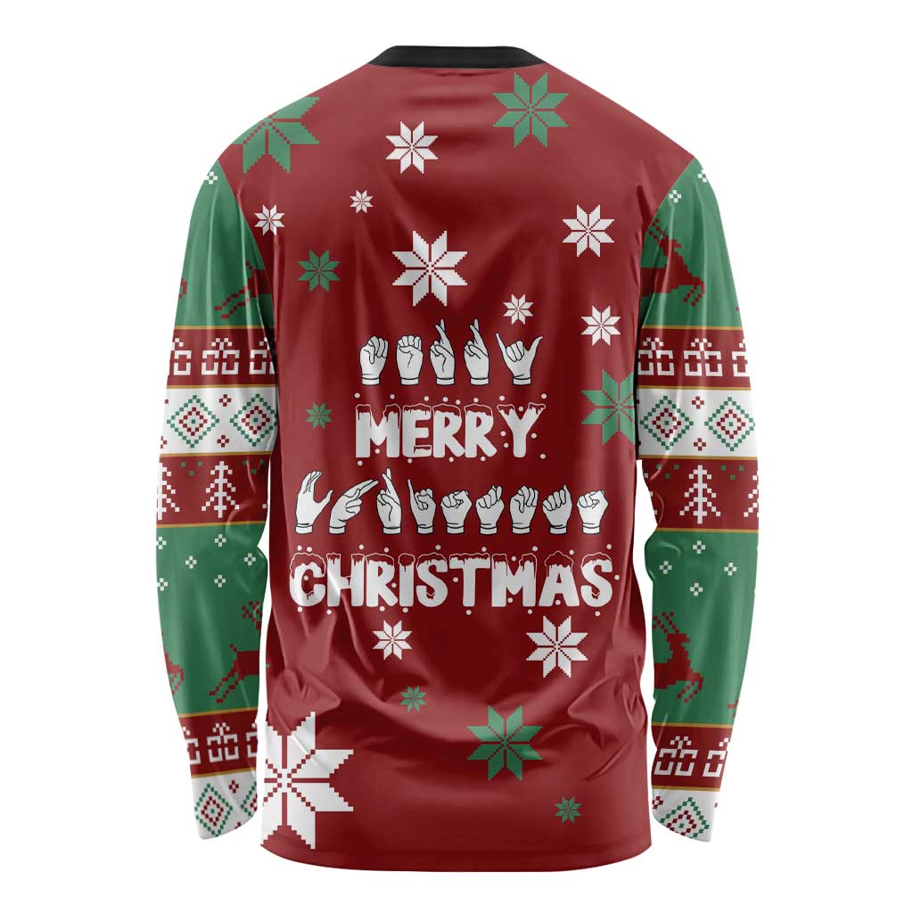 Sign Language Merry Christmas Long Sleeve Shirt Xmas Holiday Patterns - Wonder Print Shop