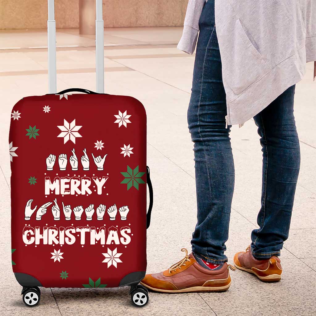 Sign Language Merry Christmas Luggage Cover Xmas Holiday Patterns - Wonder Print Shop