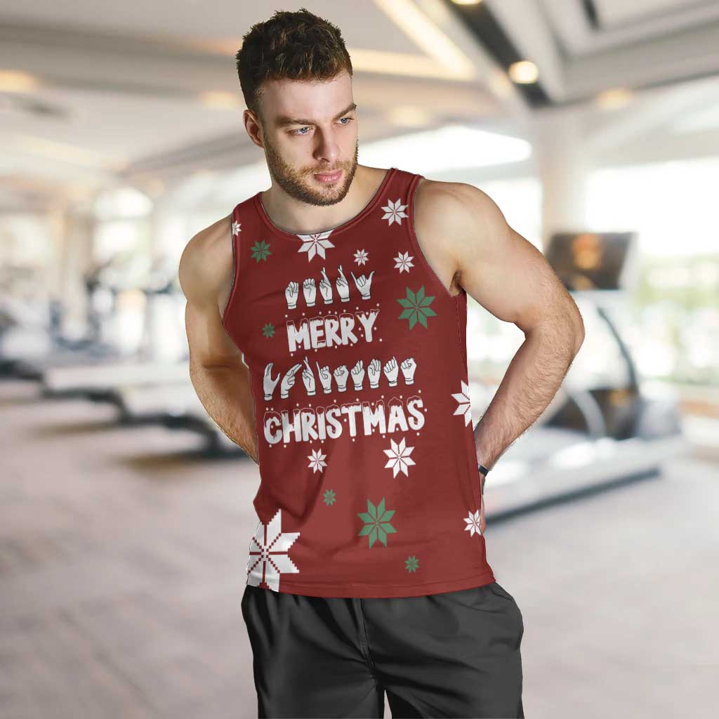 Sign Language Merry Christmas Men Tank Top Xmas Holiday Patterns - Wonder Print Shop