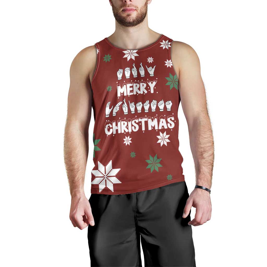 Sign Language Merry Christmas Men Tank Top Xmas Holiday Patterns - Wonder Print Shop