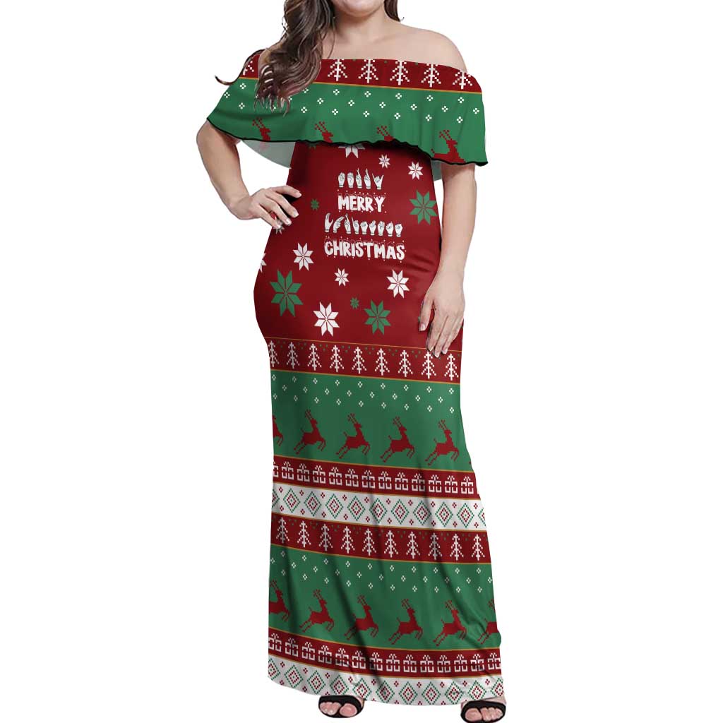 xmas maxi dress Sign Language Merry Christmas Off Shoulder Maxi Dress Xmas Holiday Patterns