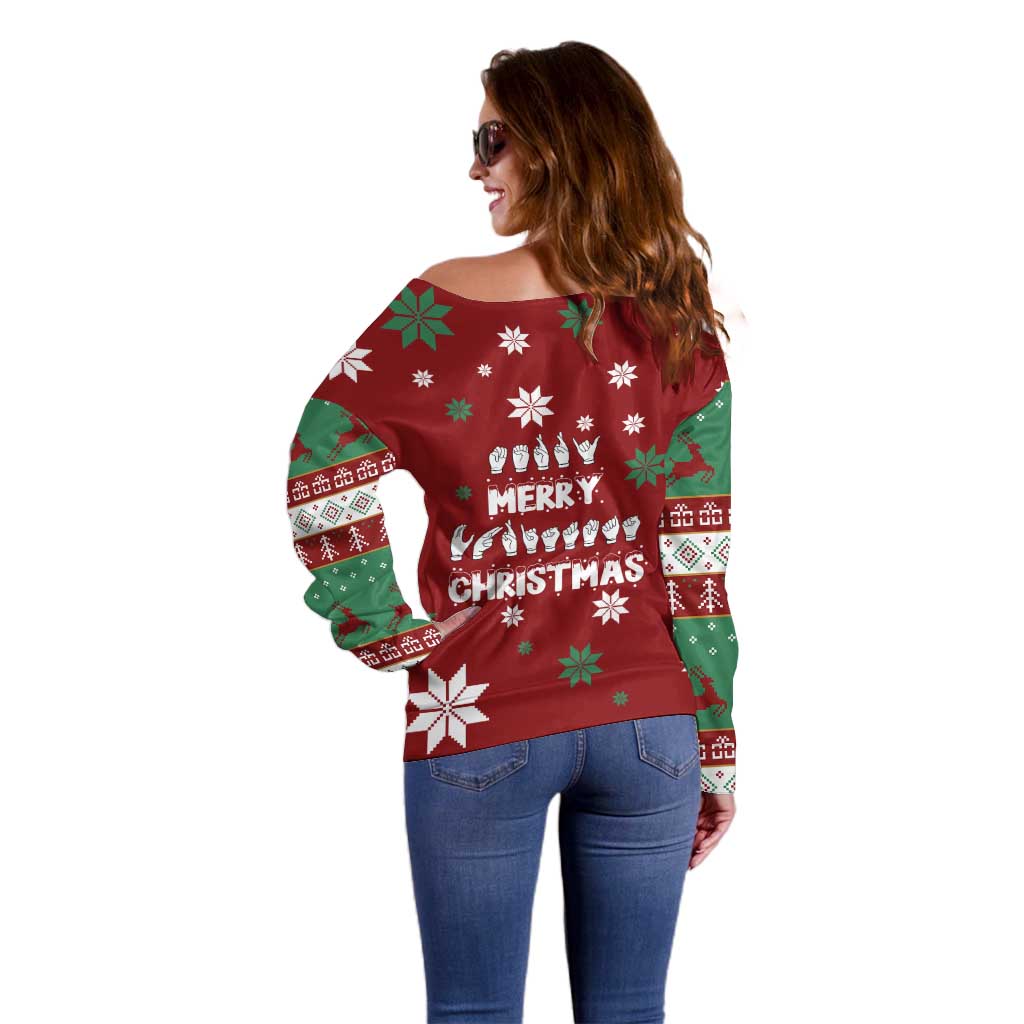 Sign Language Merry Christmas Off Shoulder Sweater Xmas Holiday Patterns - Wonder Print Shop