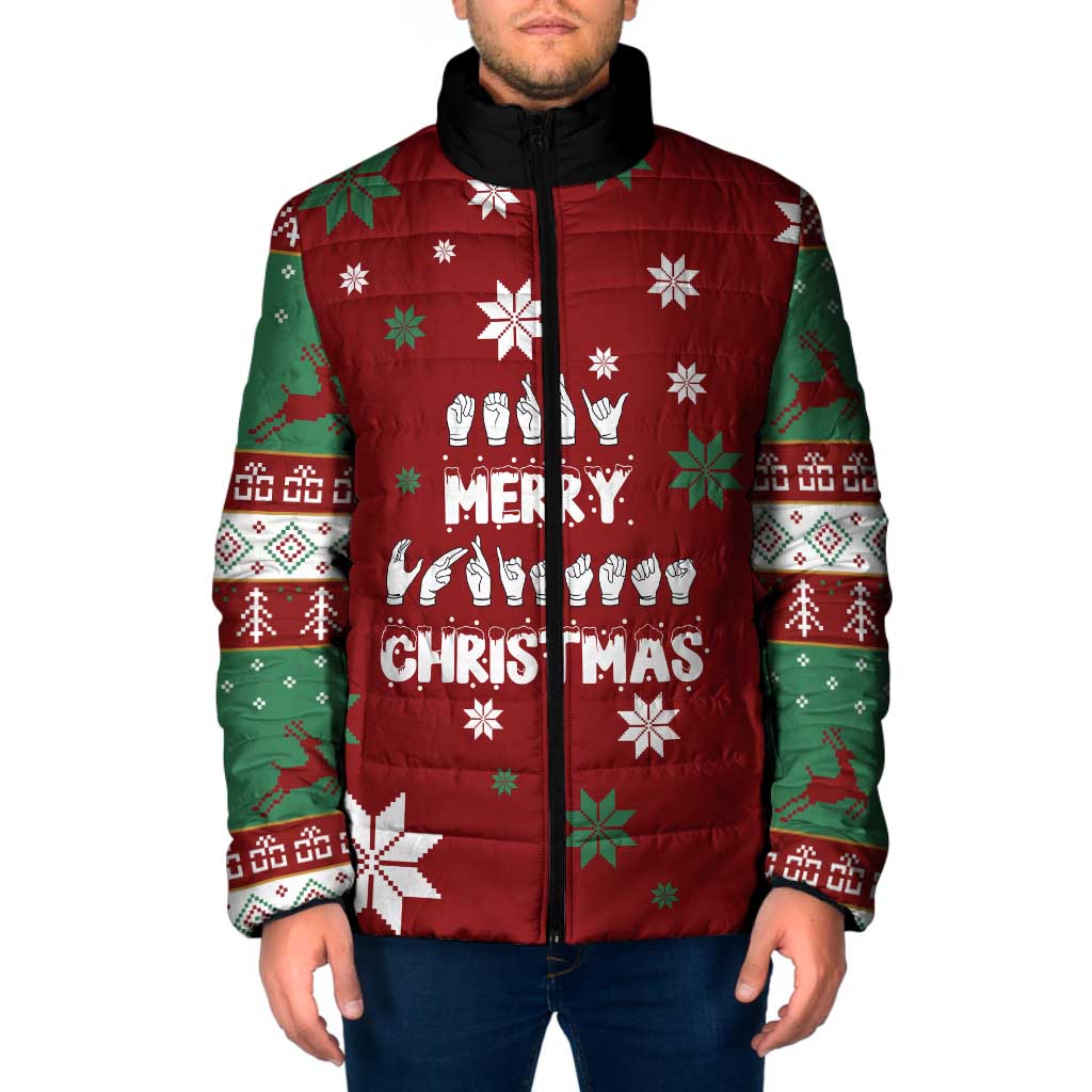 Sign Language Merry Christmas Padded Jacket Xmas Holiday Patterns - Wonder Print Shop