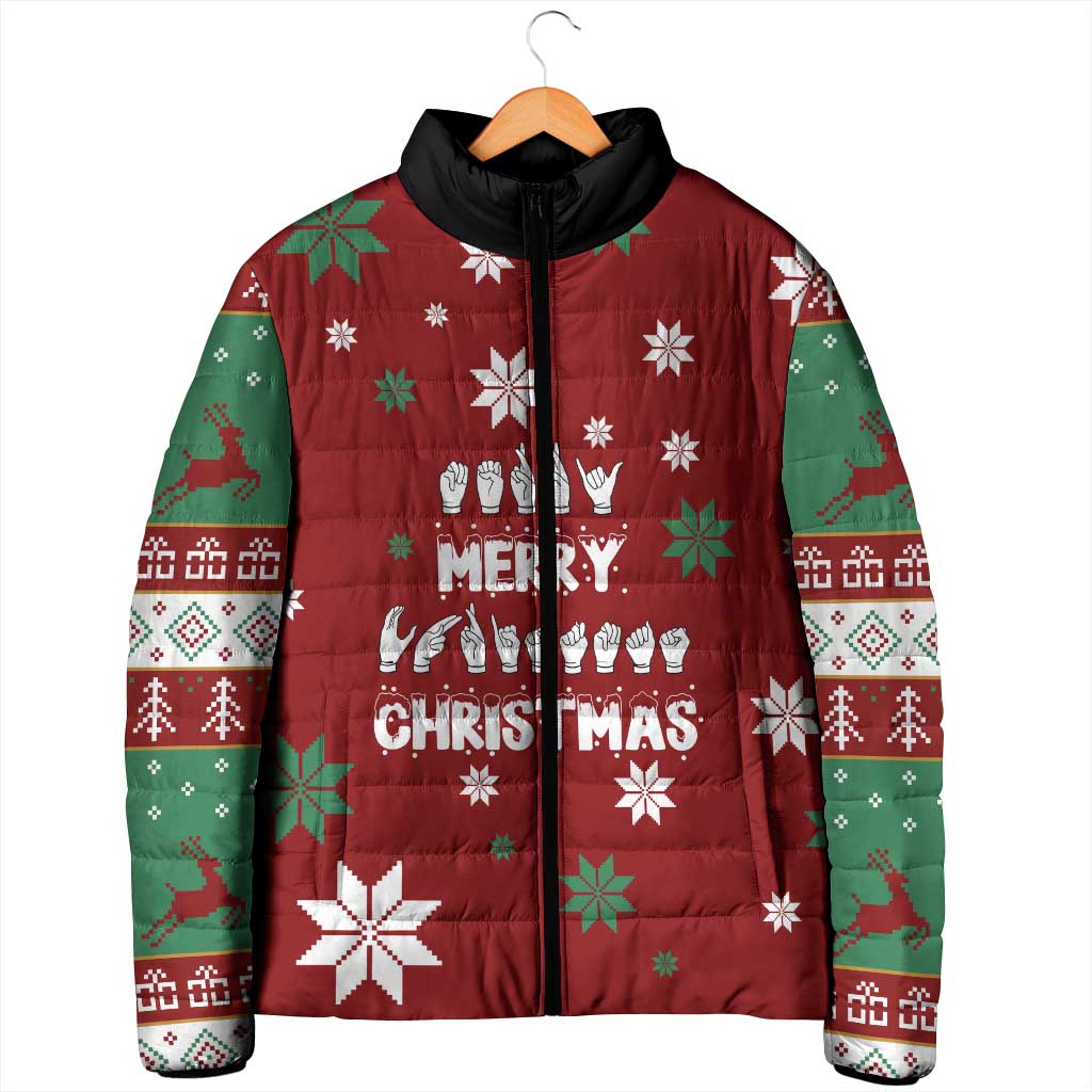 Sign Language Merry Christmas Padded Jacket Xmas Holiday Patterns - Wonder Print Shop