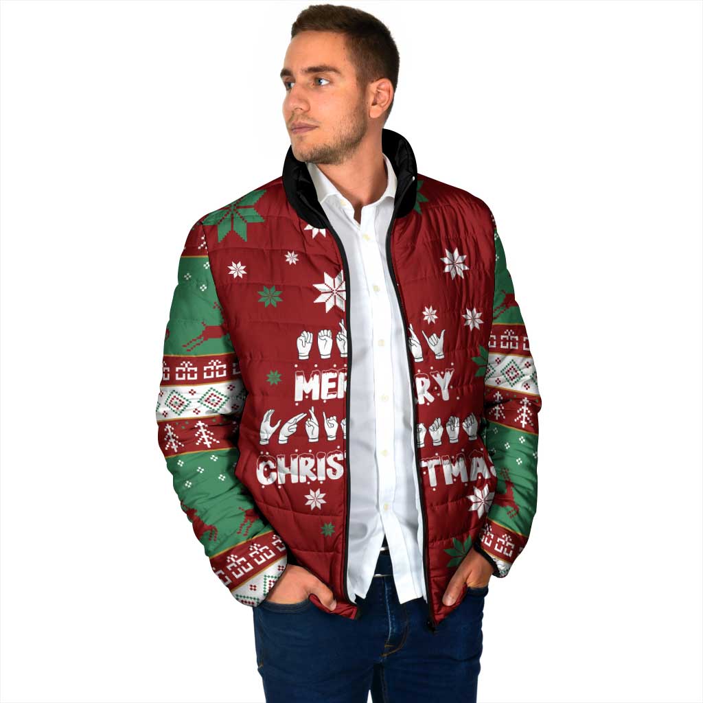 Sign Language Merry Christmas Padded Jacket Xmas Holiday Patterns - Wonder Print Shop