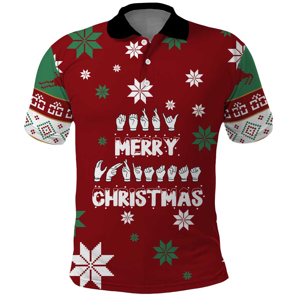 Sign Language Merry Christmas Polo Shirt Xmas Holiday Patterns - Wonder Print Shop