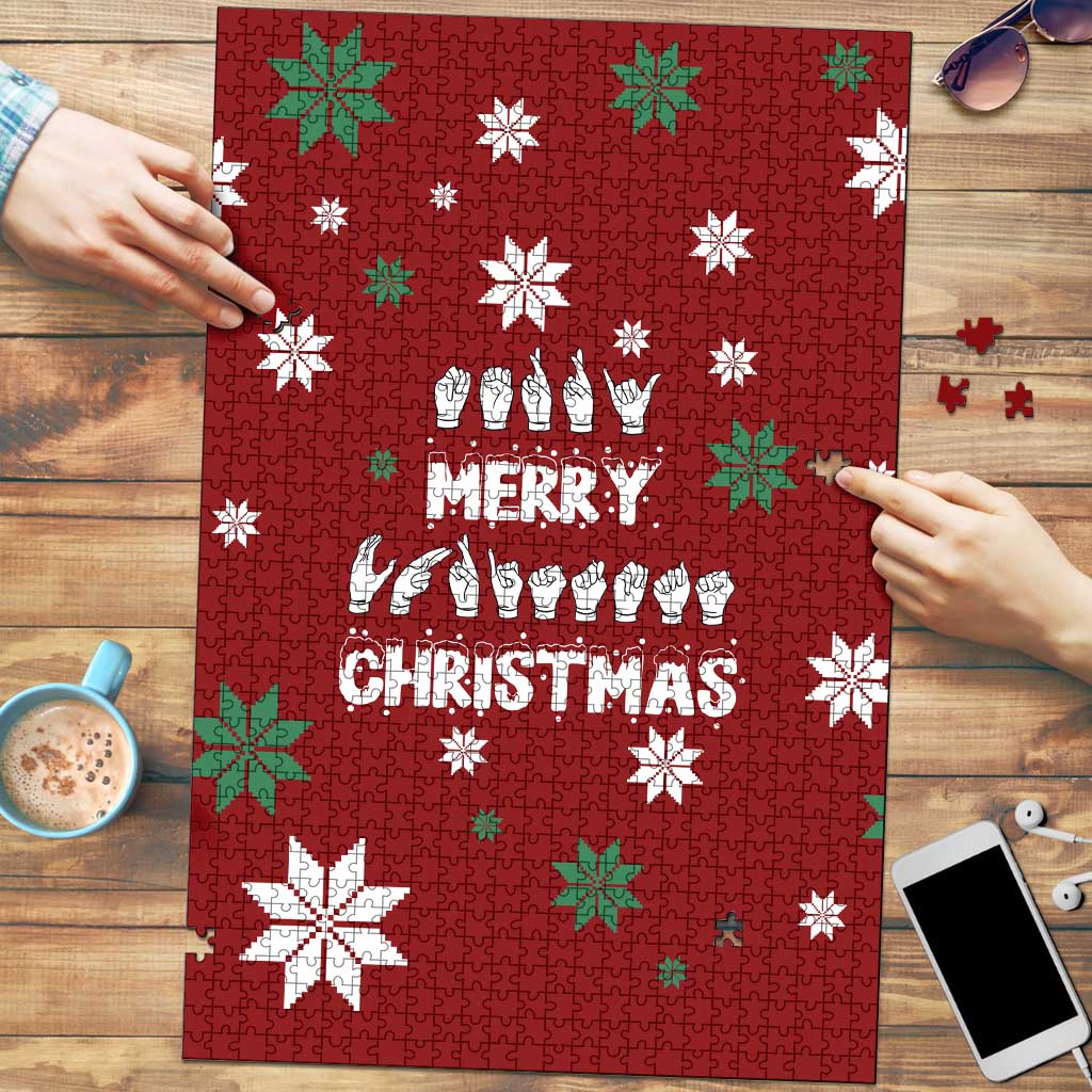 Sign Language Merry Christmas Puzzle Xmas Holiday Patterns - Wonder Print Shop