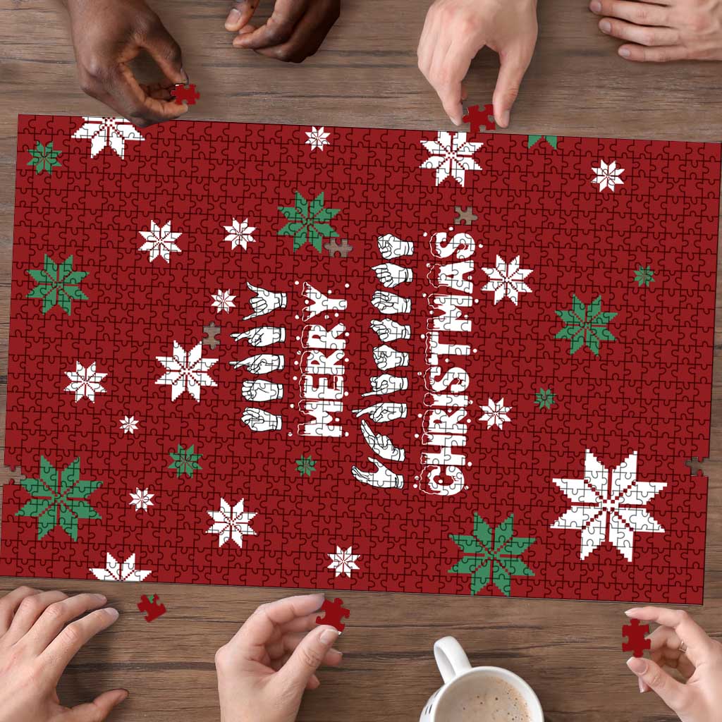 Sign Language Merry Christmas Puzzle Xmas Holiday Patterns - Wonder Print Shop