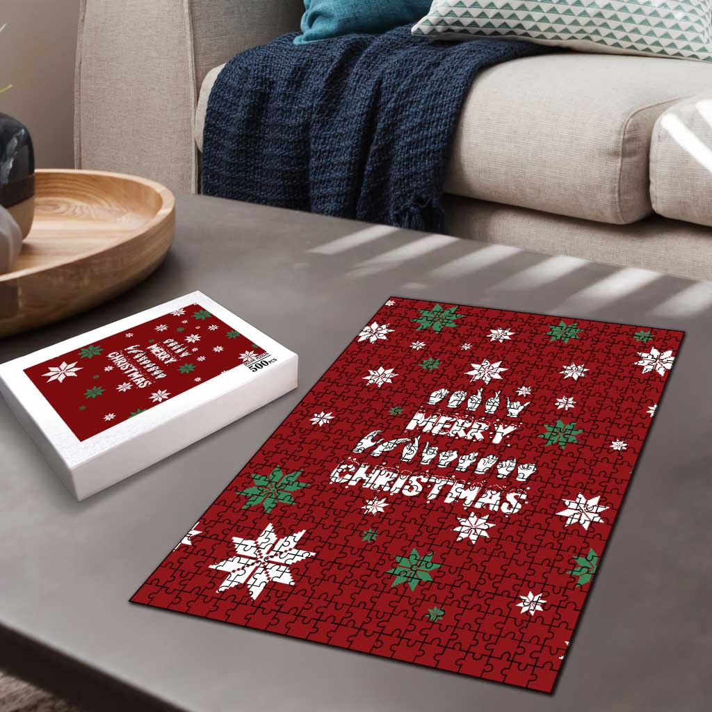 Sign Language Merry Christmas Puzzle Xmas Holiday Patterns - Wonder Print Shop