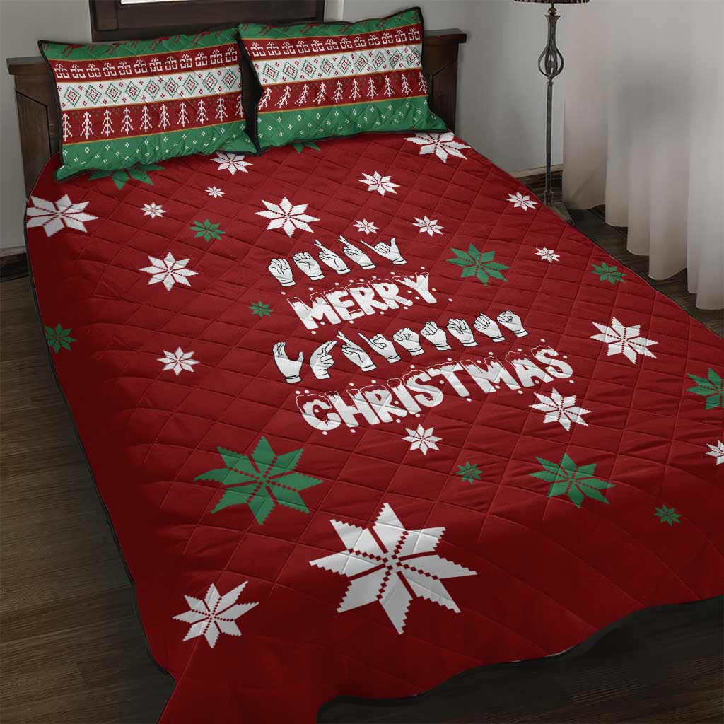 Sign Language Merry Christmas Quilt Bed Set Xmas Holiday Patterns - Wonder Print Shop