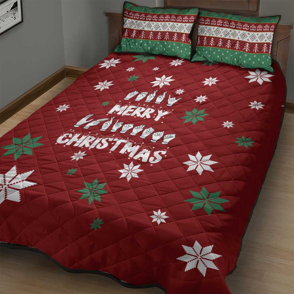 Sign Language Merry Christmas Quilt Bed Set Xmas Holiday Patterns - Wonder Print Shop