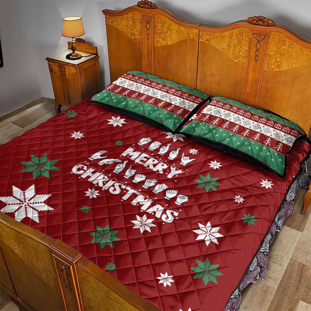 Sign Language Merry Christmas Quilt Bed Set Xmas Holiday Patterns - Wonder Print Shop