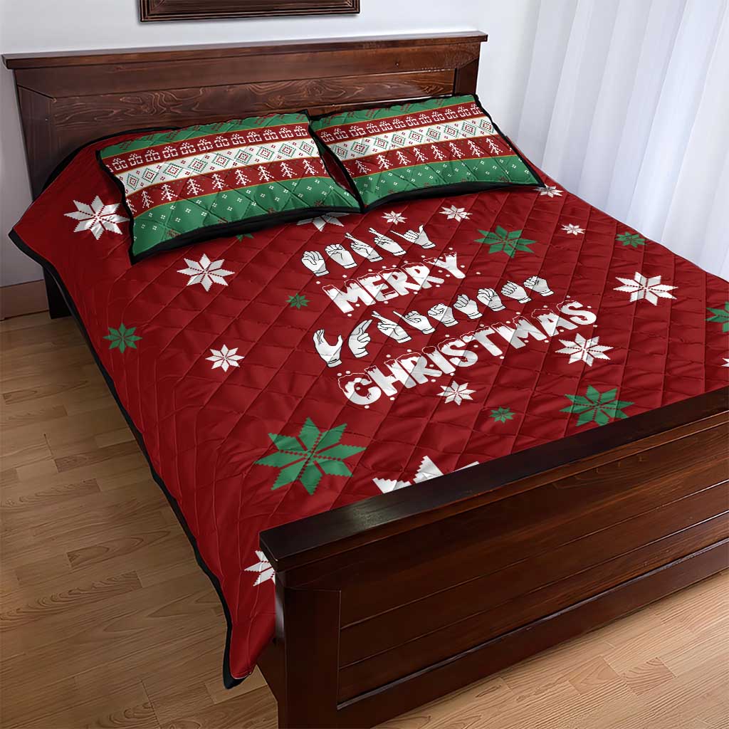 Sign Language Merry Christmas Quilt Bed Set Xmas Holiday Patterns - Wonder Print Shop