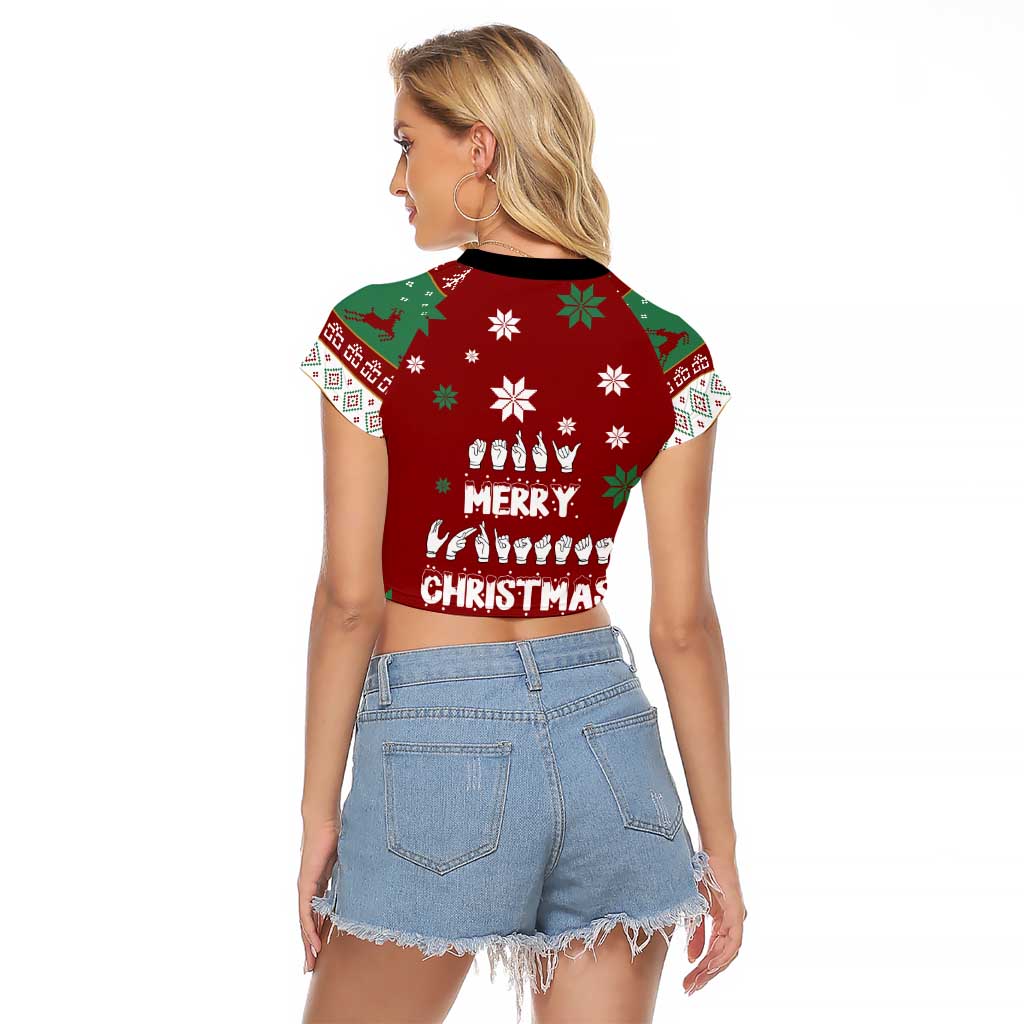Sign Language Merry Christmas Raglan Cropped T Shirt Xmas Holiday Patterns - Wonder Print Shop