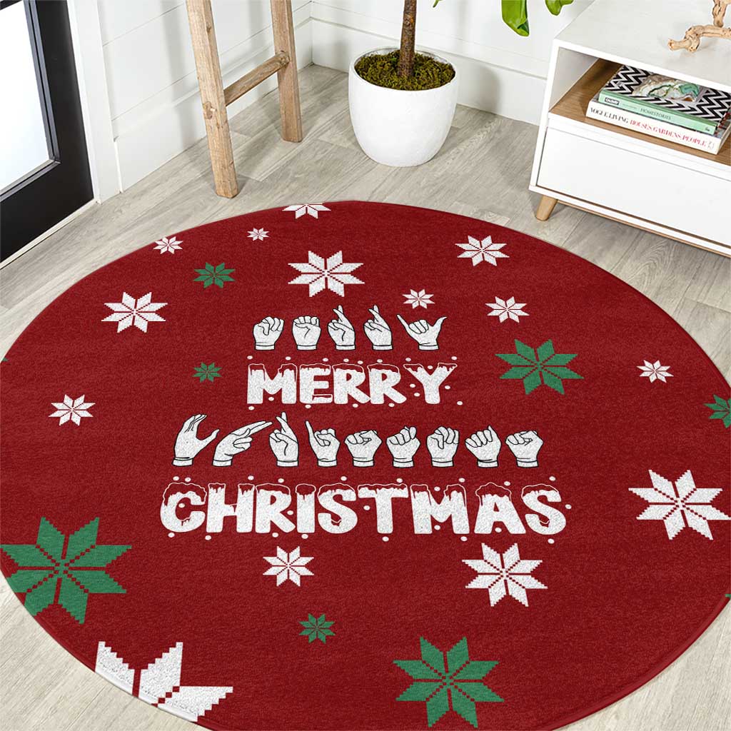 Sign Language Merry Christmas Round Carpet Xmas Holiday Patterns - Wonder Print Shop