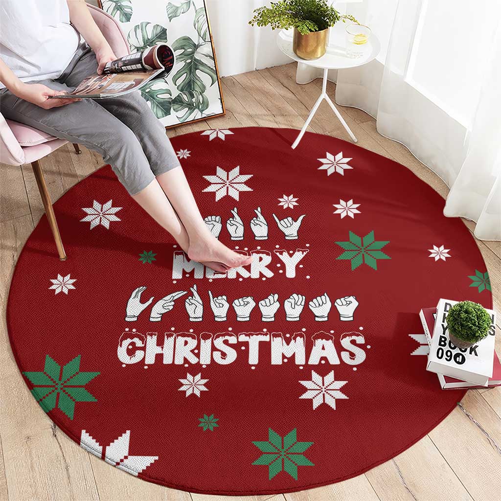 Sign Language Merry Christmas Round Carpet Xmas Holiday Patterns - Wonder Print Shop