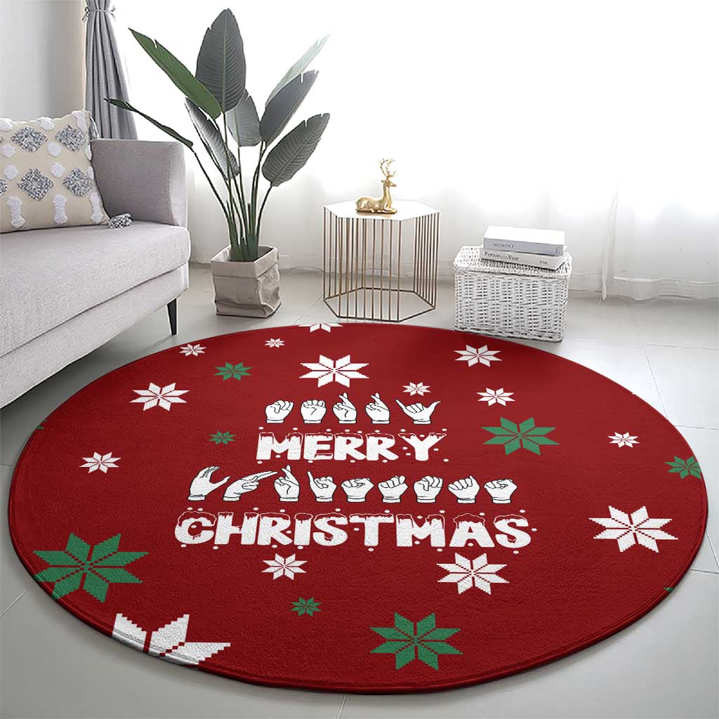 Sign Language Merry Christmas Round Carpet Xmas Holiday Patterns - Wonder Print Shop