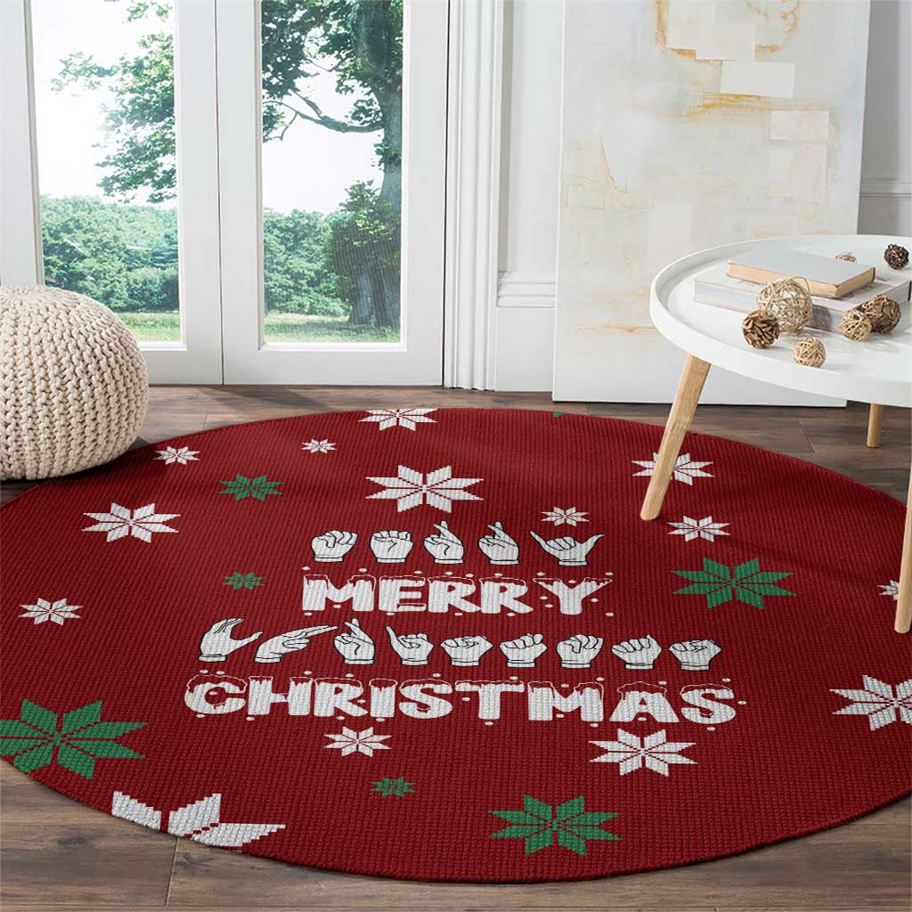 Sign Language Merry Christmas Round Carpet Xmas Holiday Patterns - Wonder Print Shop