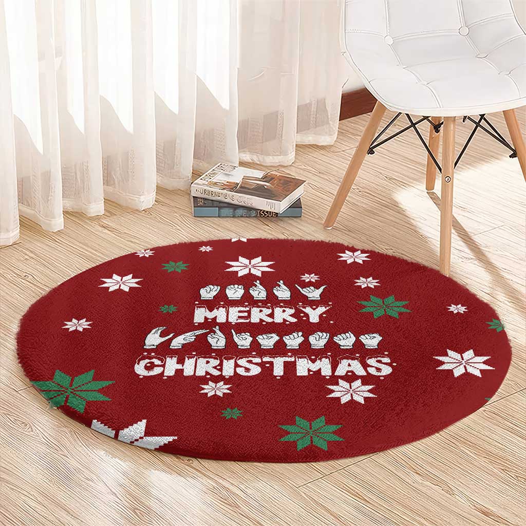 Sign Language Merry Christmas Round Carpet Xmas Holiday Patterns - Wonder Print Shop