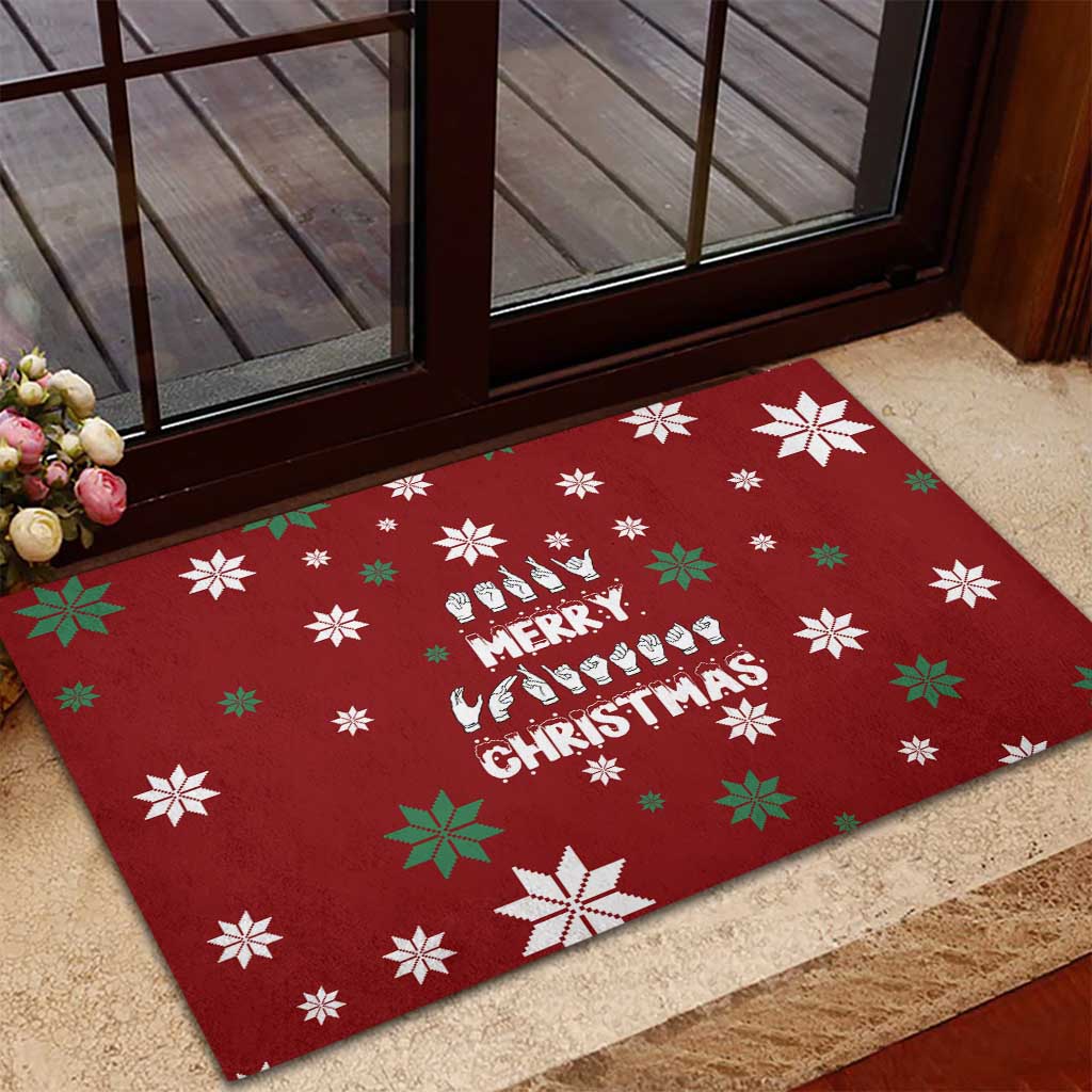 Sign Language Merry Christmas Rubber Doormat Xmas Holiday Patterns - Wonder Print Shop