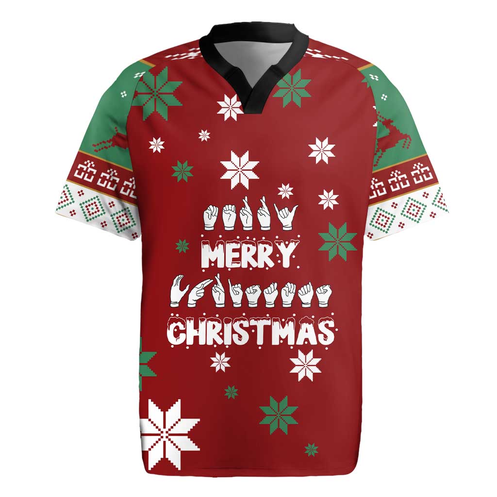 Sign Language Merry Christmas Rugby Jersey Xmas Holiday Patterns - Wonder Print Shop