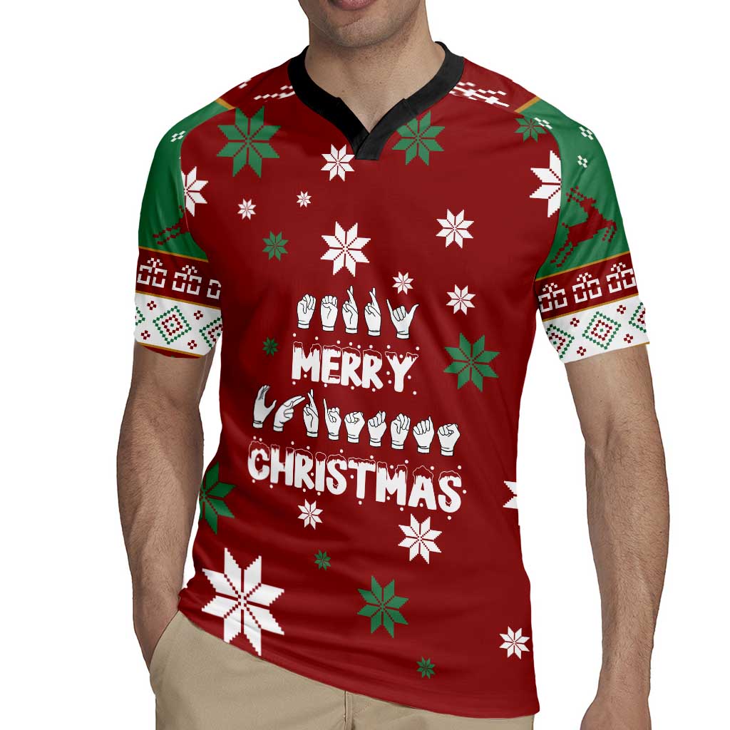 Sign Language Merry Christmas Rugby Jersey Xmas Holiday Patterns - Wonder Print Shop