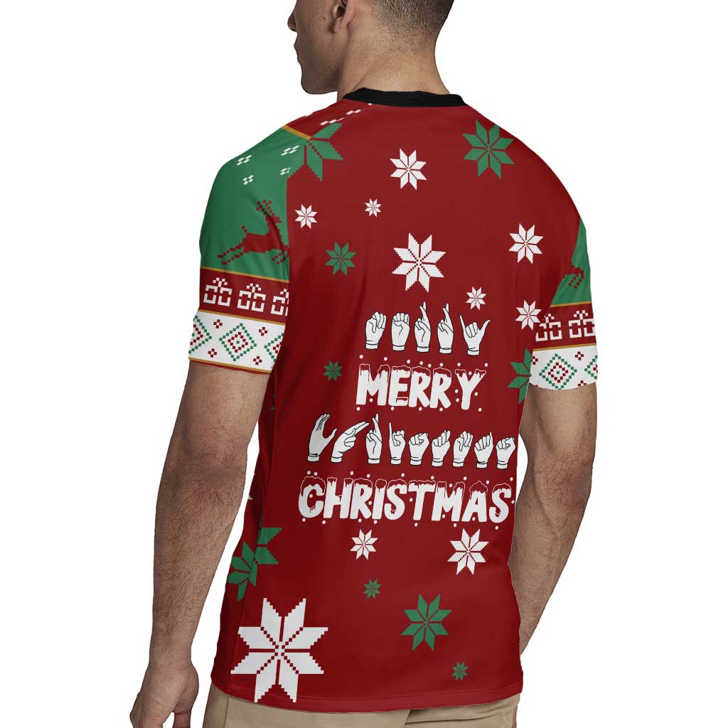 Sign Language Merry Christmas Rugby Jersey Xmas Holiday Patterns - Wonder Print Shop