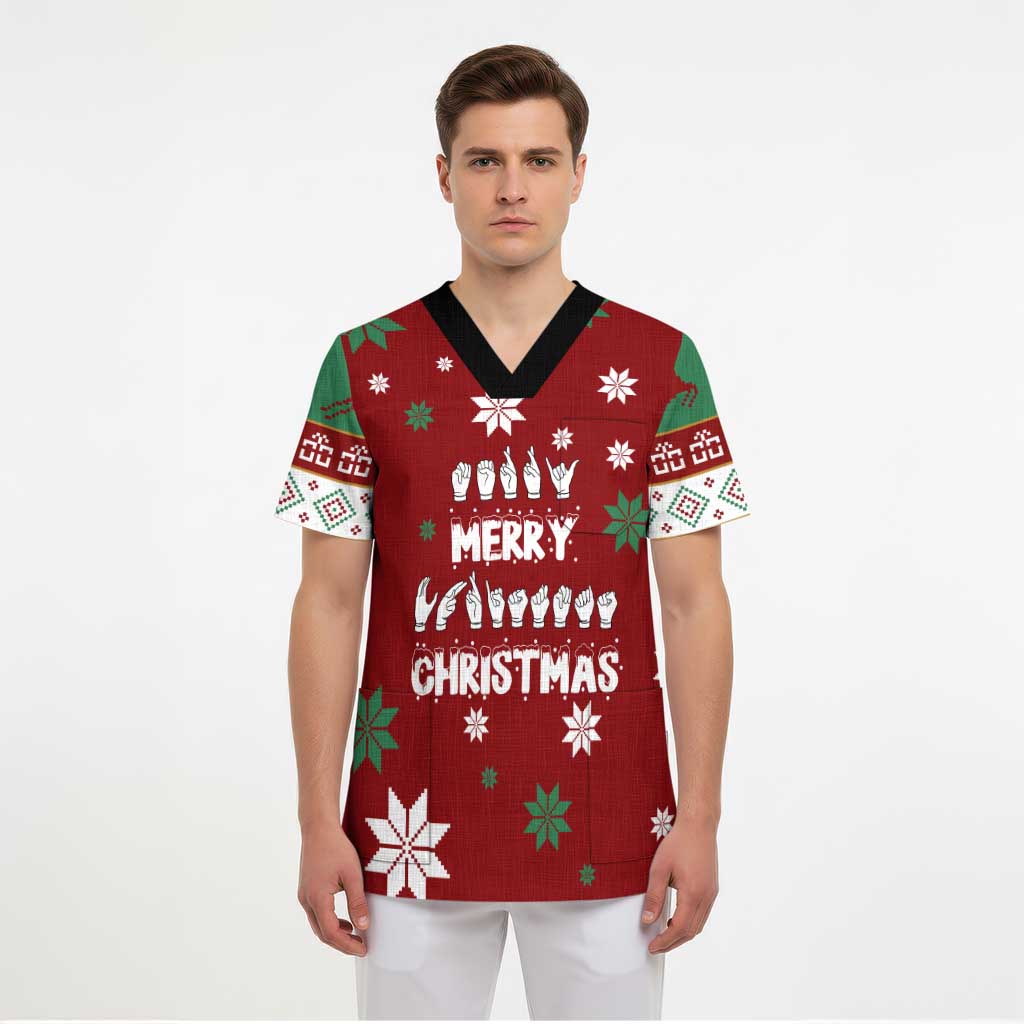 Sign Language Merry Christmas Scrub Top Xmas Holiday Patterns - Wonder Print Shop