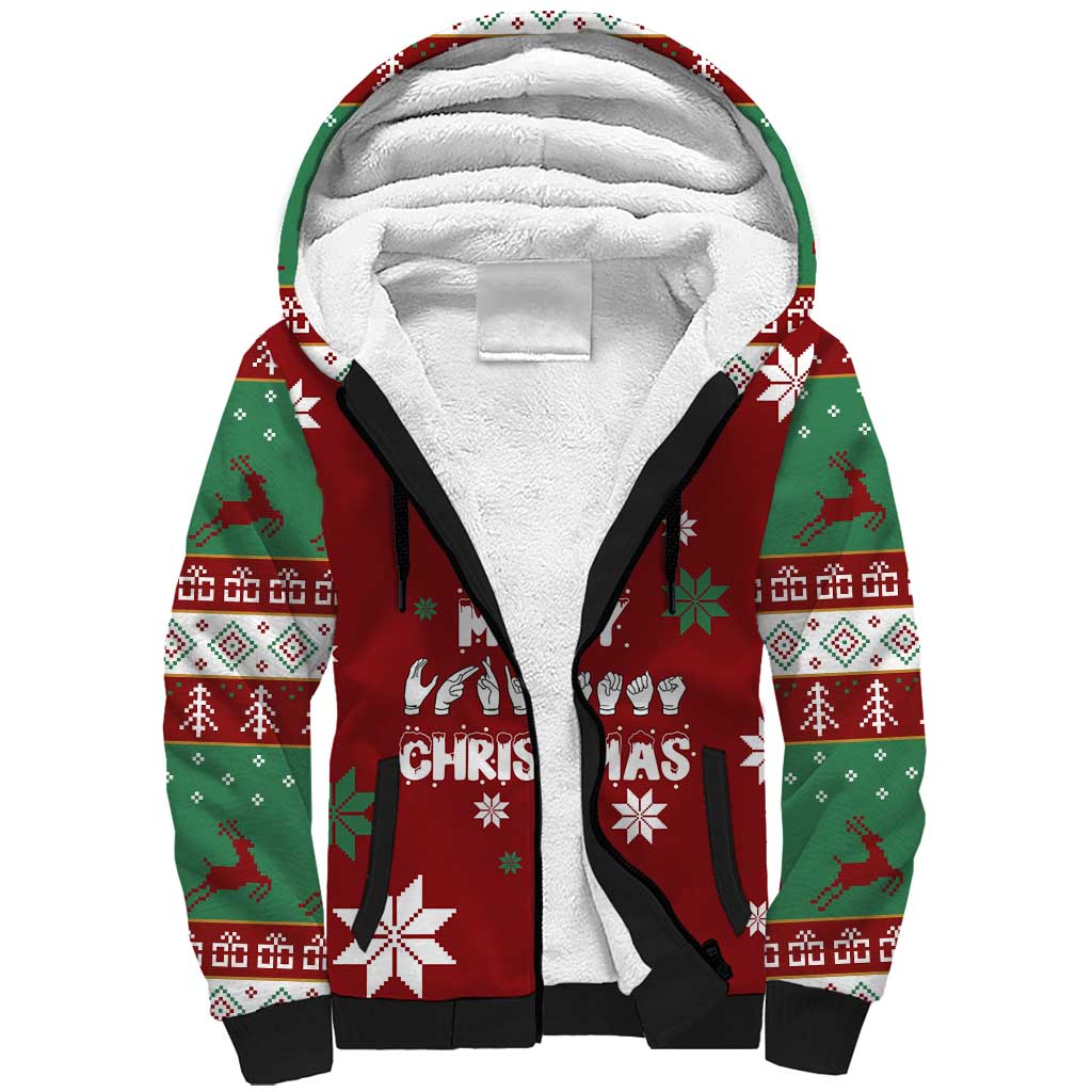 Sign Language Merry Christmas Sherpa Hoodie Xmas Holiday Patterns - Wonder Print Shop