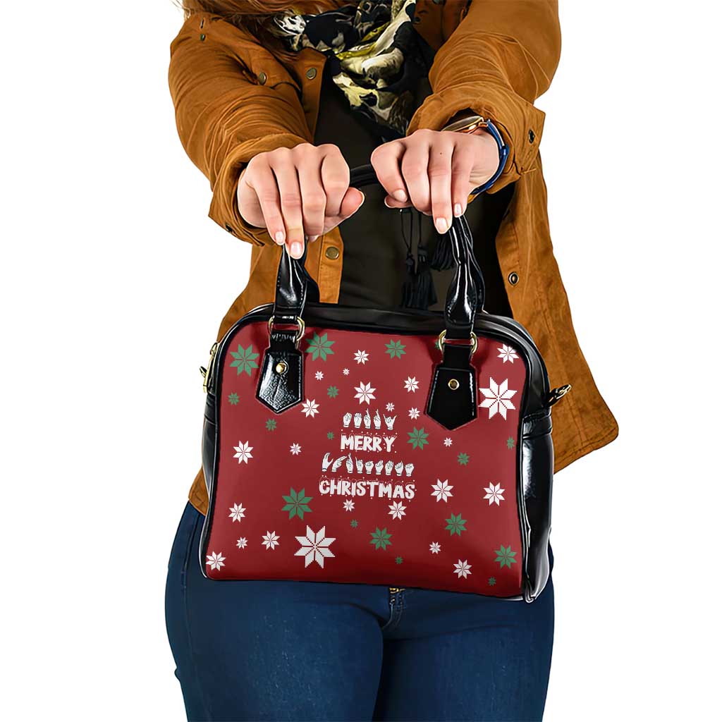 Sign Language Merry Christmas Shoulder Handbag Xmas Holiday Patterns - Wonder Print Shop