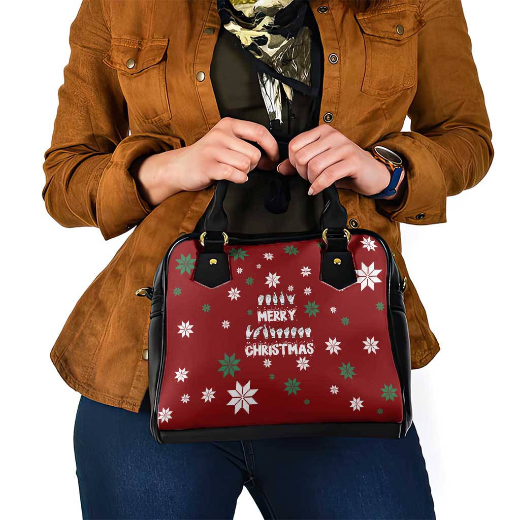Sign Language Merry Christmas Shoulder Handbag Xmas Holiday Patterns - Wonder Print Shop