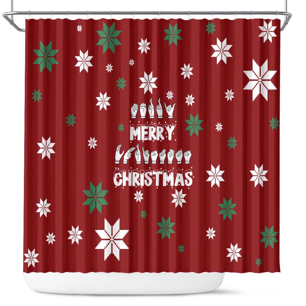 Sign Language Merry Christmas Shower Curtain Xmas Holiday Patterns - Wonder Print Shop