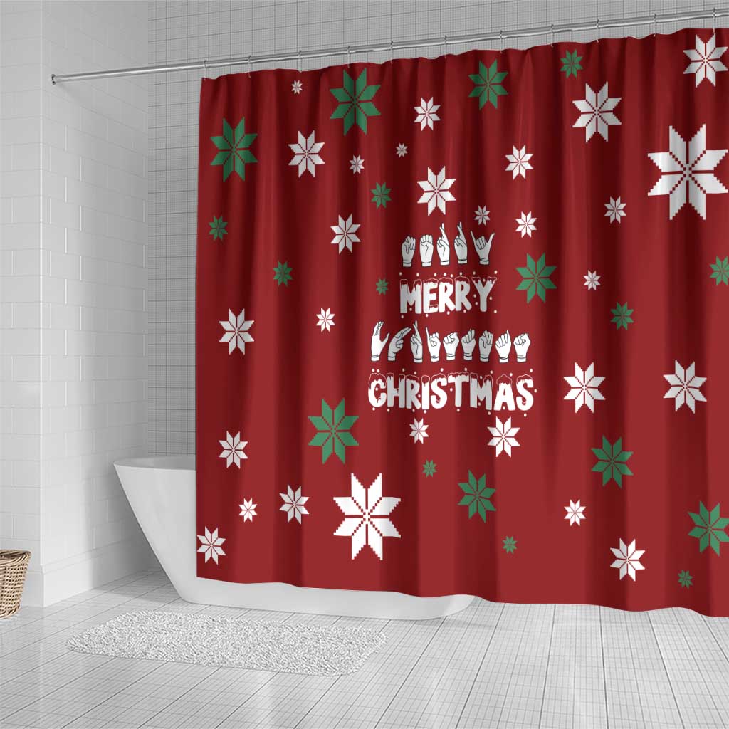 Sign Language Merry Christmas Shower Curtain Xmas Holiday Patterns - Wonder Print Shop