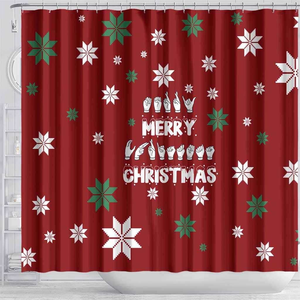 Sign Language Merry Christmas Shower Curtain Xmas Holiday Patterns - Wonder Print Shop