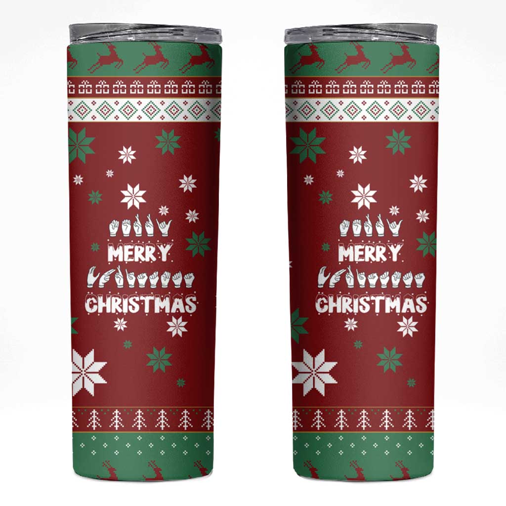 Sign Language Merry Christmas Skinny Tumbler Xmas Holiday Patterns - Wonder Print Shop