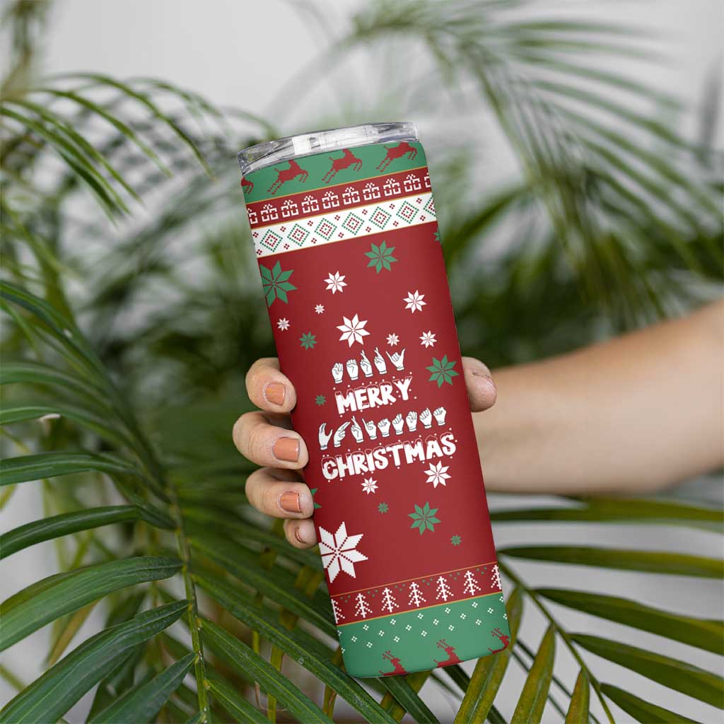 Sign Language Merry Christmas Skinny Tumbler Xmas Holiday Patterns - Wonder Print Shop