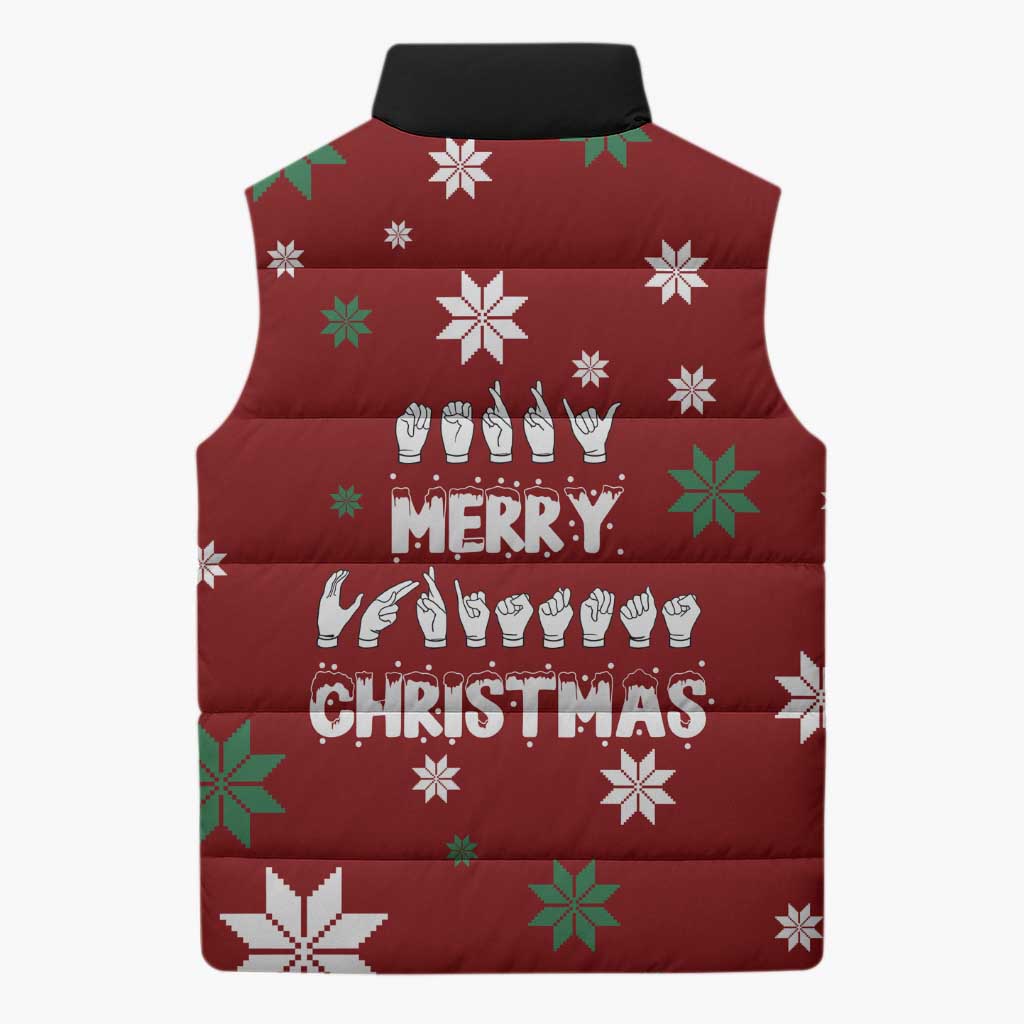 Sign Language Merry Christmas Sleeveless Puffer Jacket Xmas Holiday Patterns - Wonder Print Shop