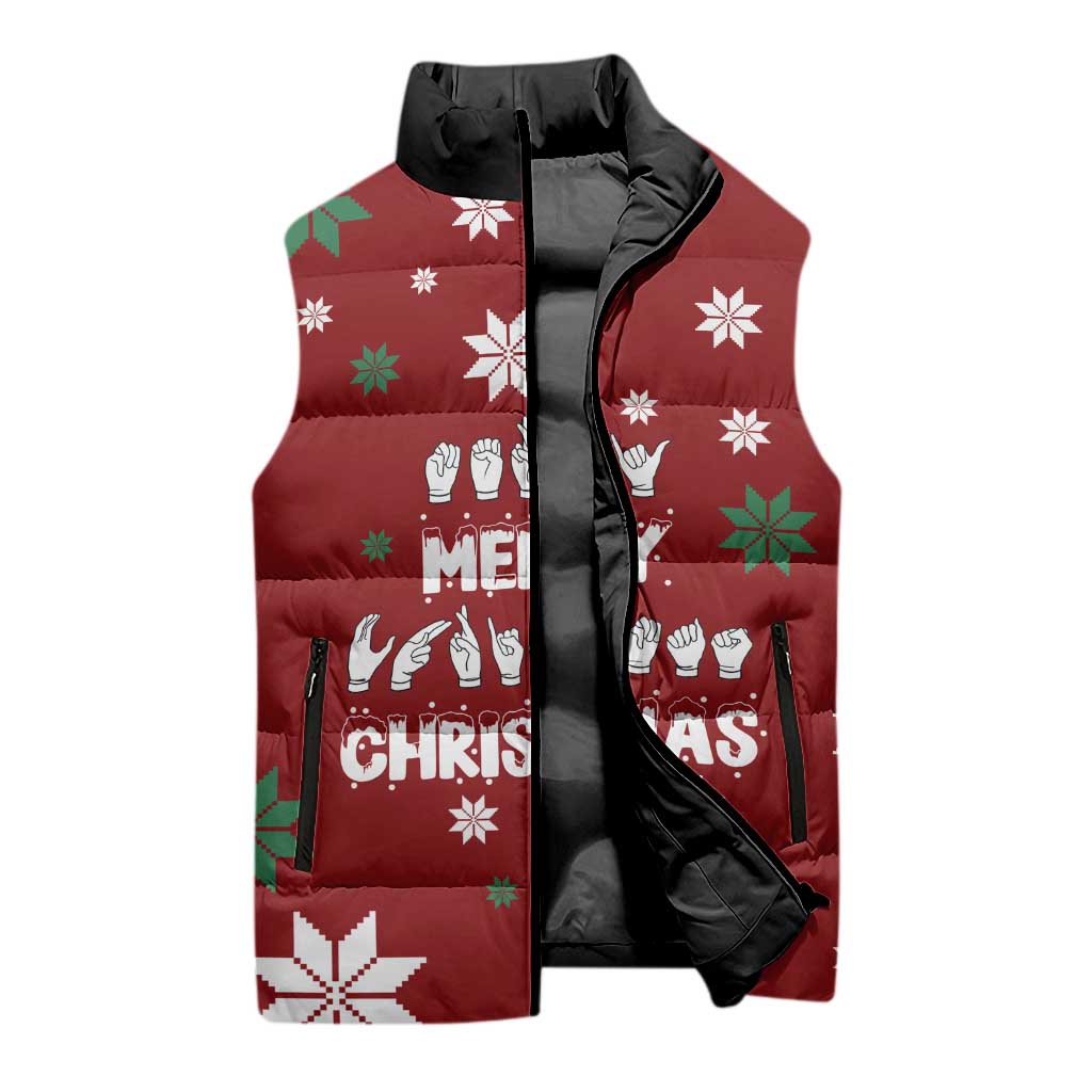 Sign Language Merry Christmas Sleeveless Puffer Jacket Xmas Holiday Patterns - Wonder Print Shop