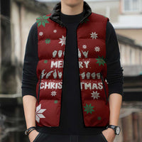 Sign Language Merry Christmas Sleeveless Puffer Jacket Xmas Holiday Patterns - Wonder Print Shop