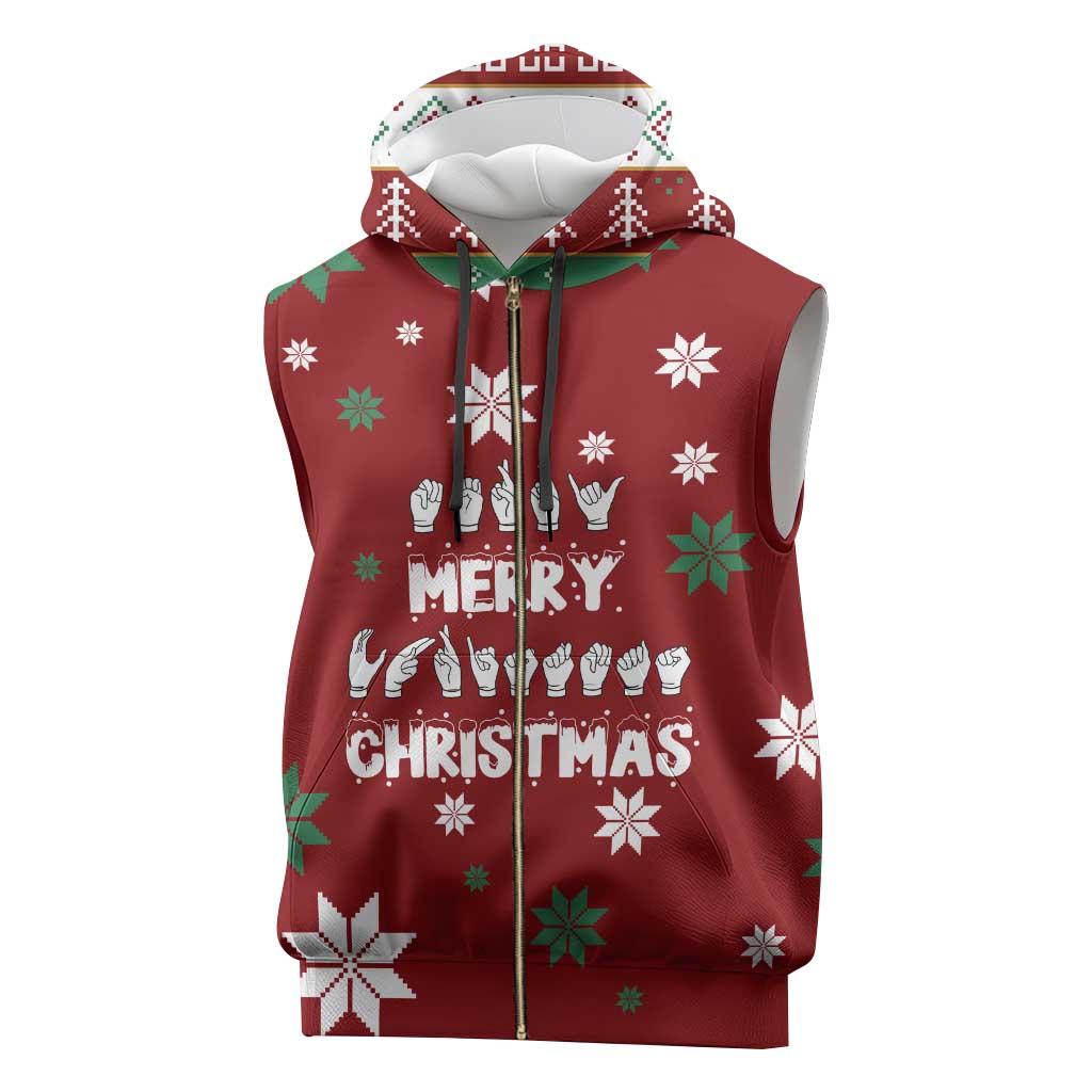 Sign Language Merry Christmas Sleeveless Zip Hoodie Xmas Holiday Patterns - Wonder Print Shop