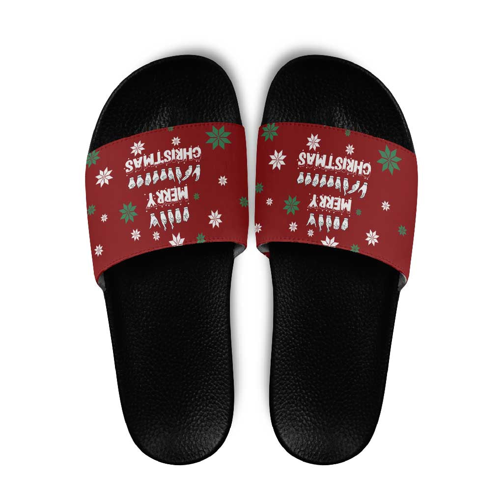 Sign Language Merry Christmas Slide Sandals Xmas Holiday Patterns - Wonder Print Shop