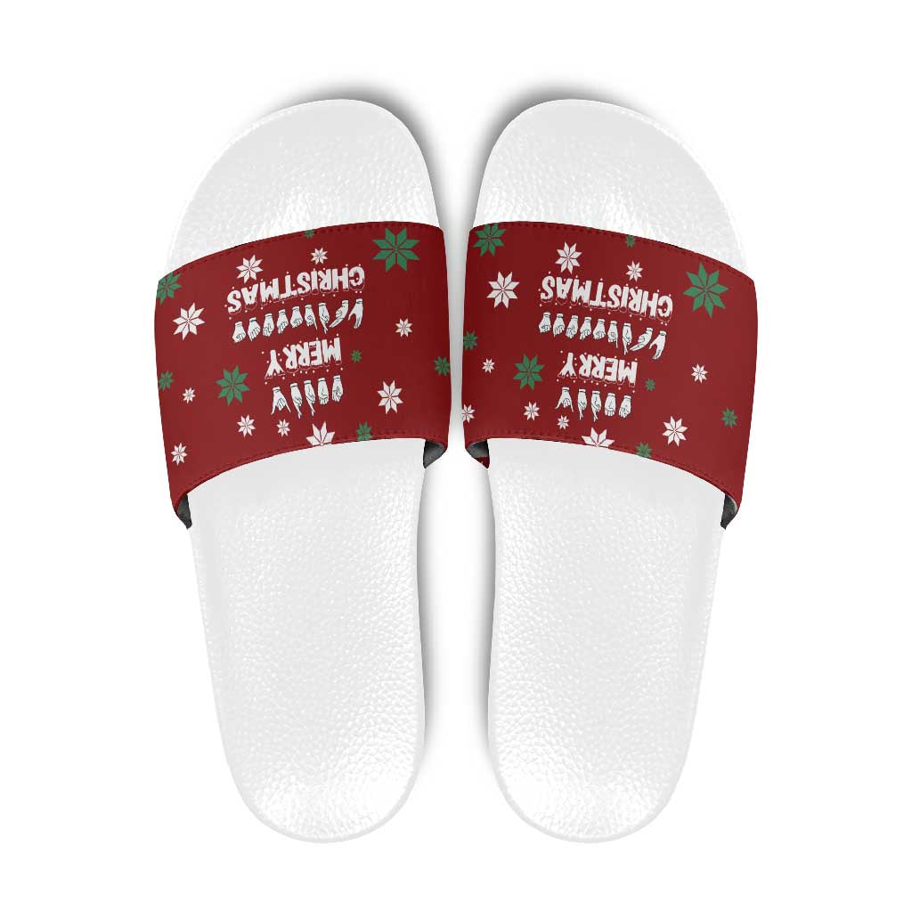 Sign Language Merry Christmas Slide Sandals Xmas Holiday Patterns - Wonder Print Shop