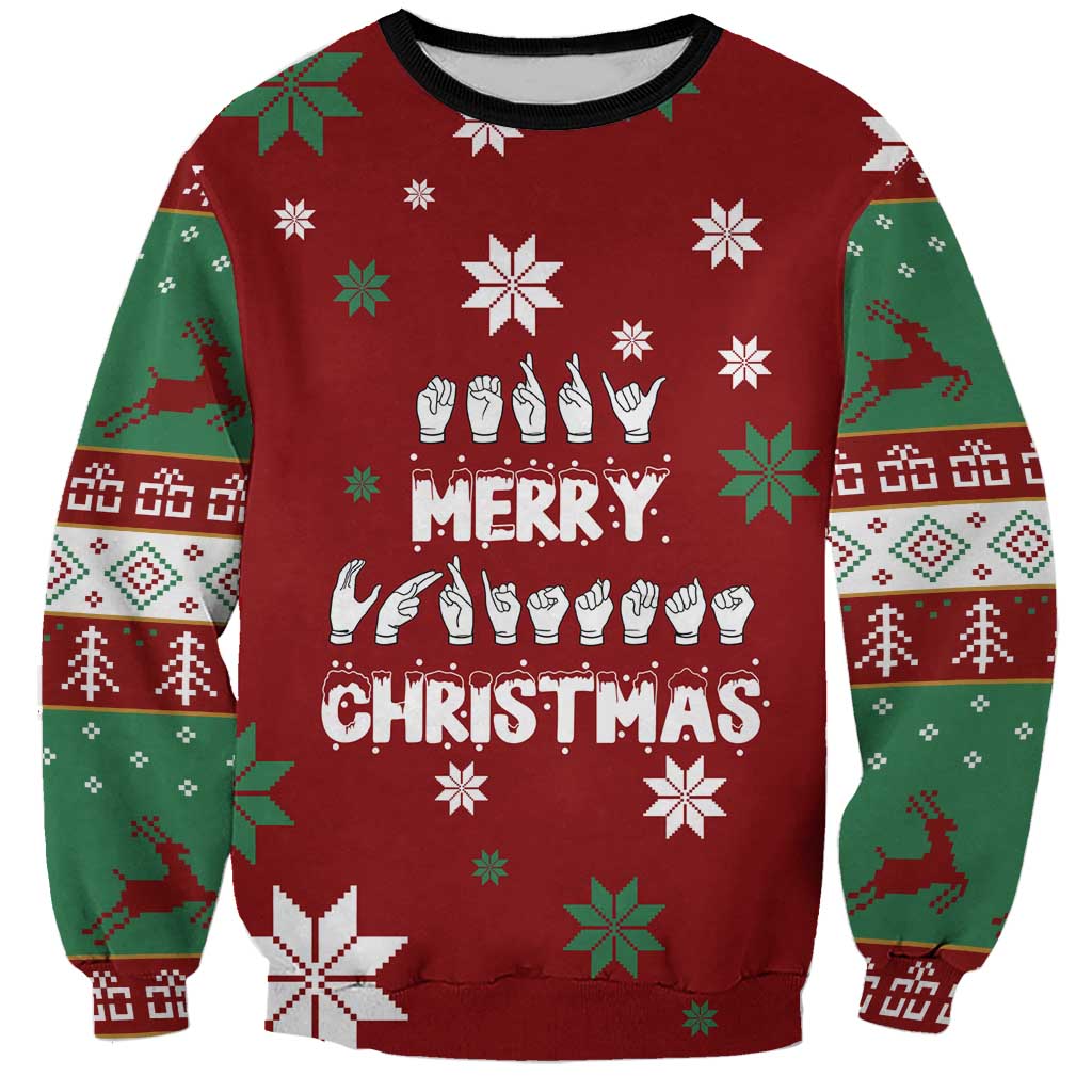Sign Language Merry Christmas Sweatshirt Xmas Holiday Patterns - Wonder Print Shop