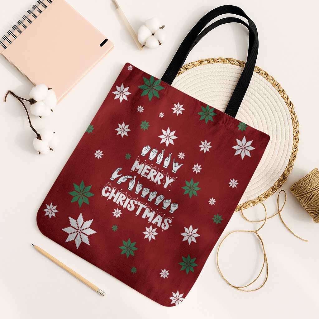 Sign Language Merry Christmas Tote Bag Xmas Holiday Patterns - Wonder Print Shop