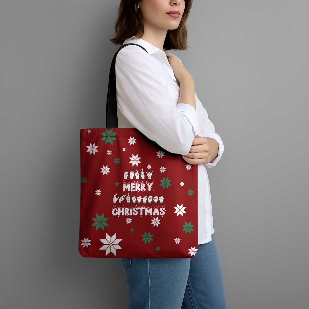 Sign Language Merry Christmas Tote Bag Xmas Holiday Patterns - Wonder Print Shop