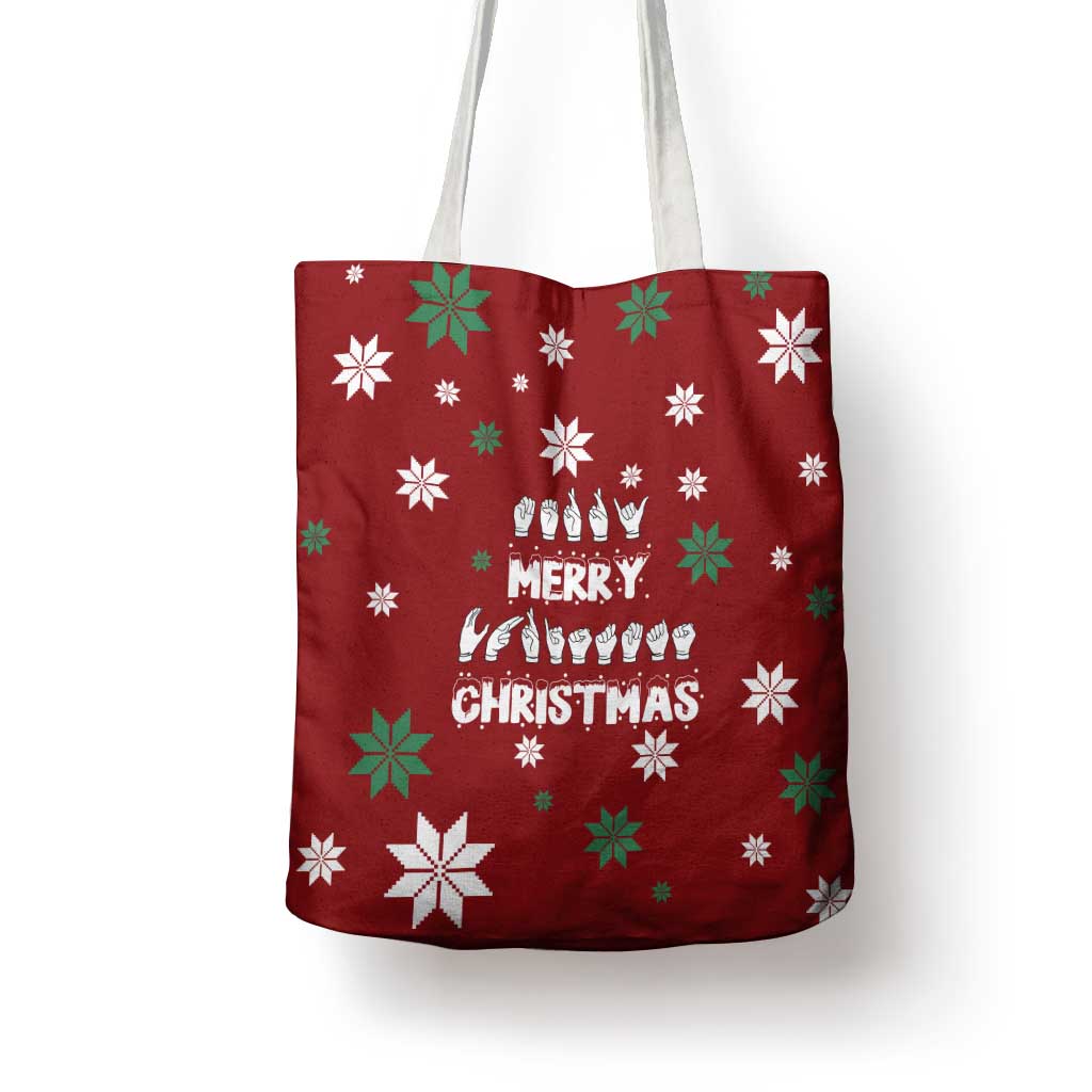 Sign Language Merry Christmas Tote Bag Xmas Holiday Patterns - Wonder Print Shop