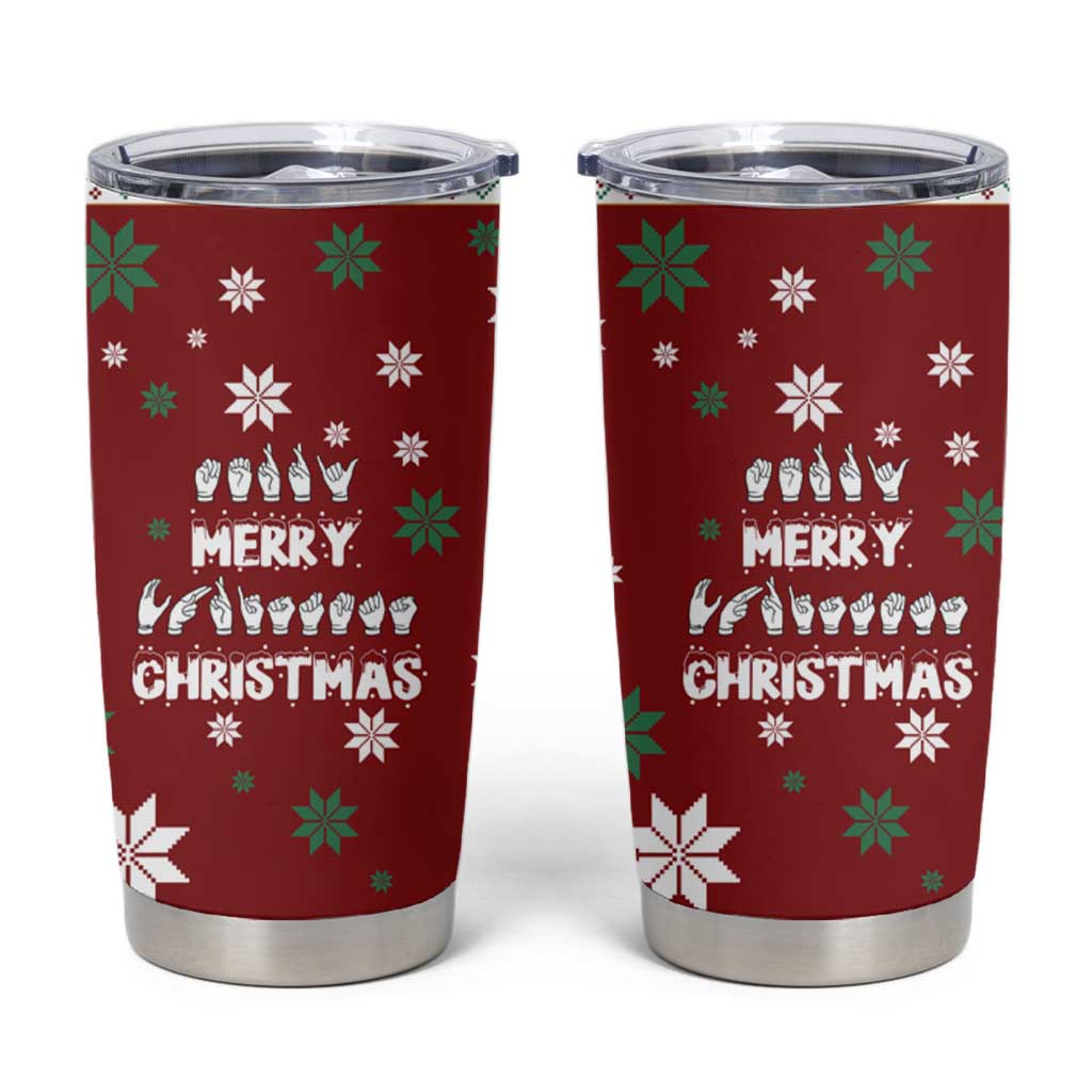 Sign Language Merry Christmas Tumbler Cup Xmas Holiday Patterns - Wonder Print Shop
