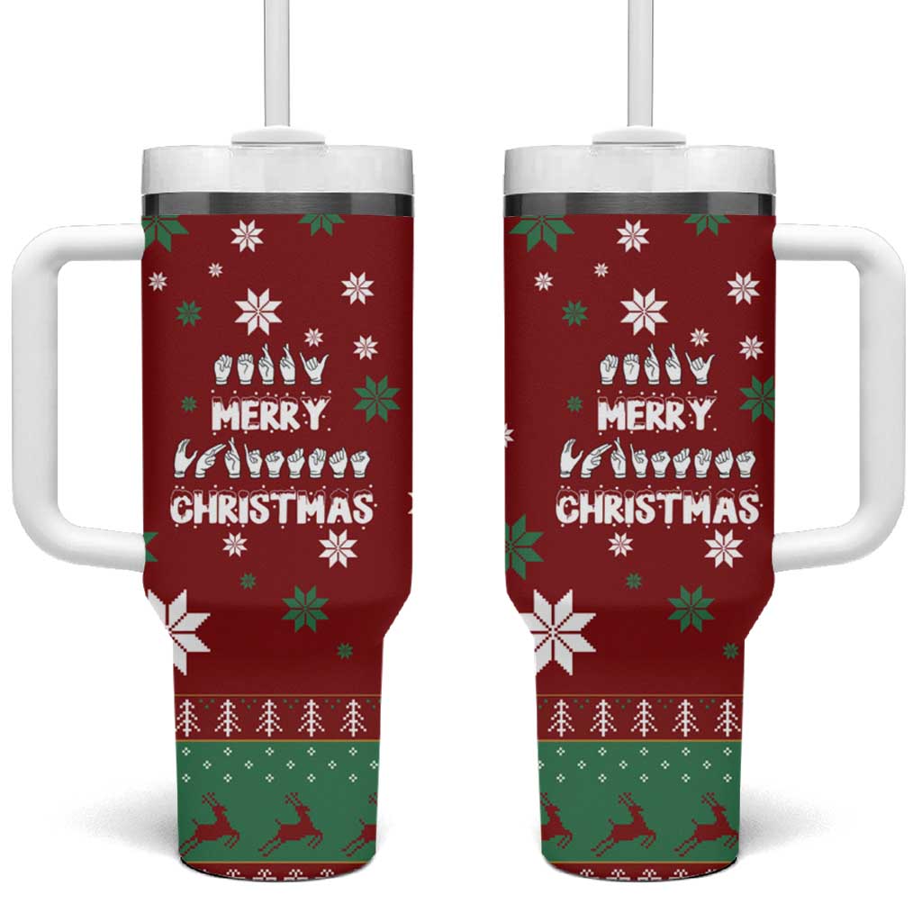 Sign Language Merry Christmas Tumbler With Handle Xmas Holiday Patterns - Wonder Print Shop