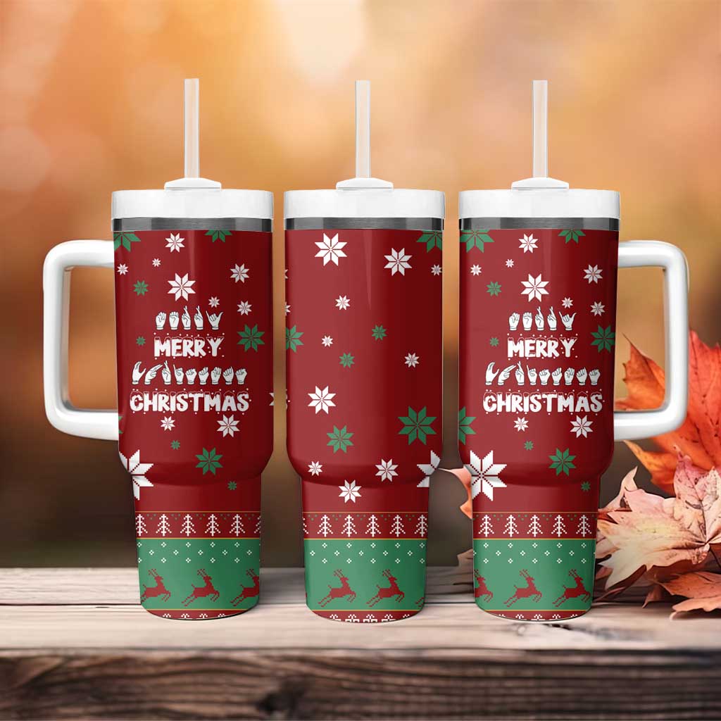 Sign Language Merry Christmas Tumbler With Handle Xmas Holiday Patterns - Wonder Print Shop