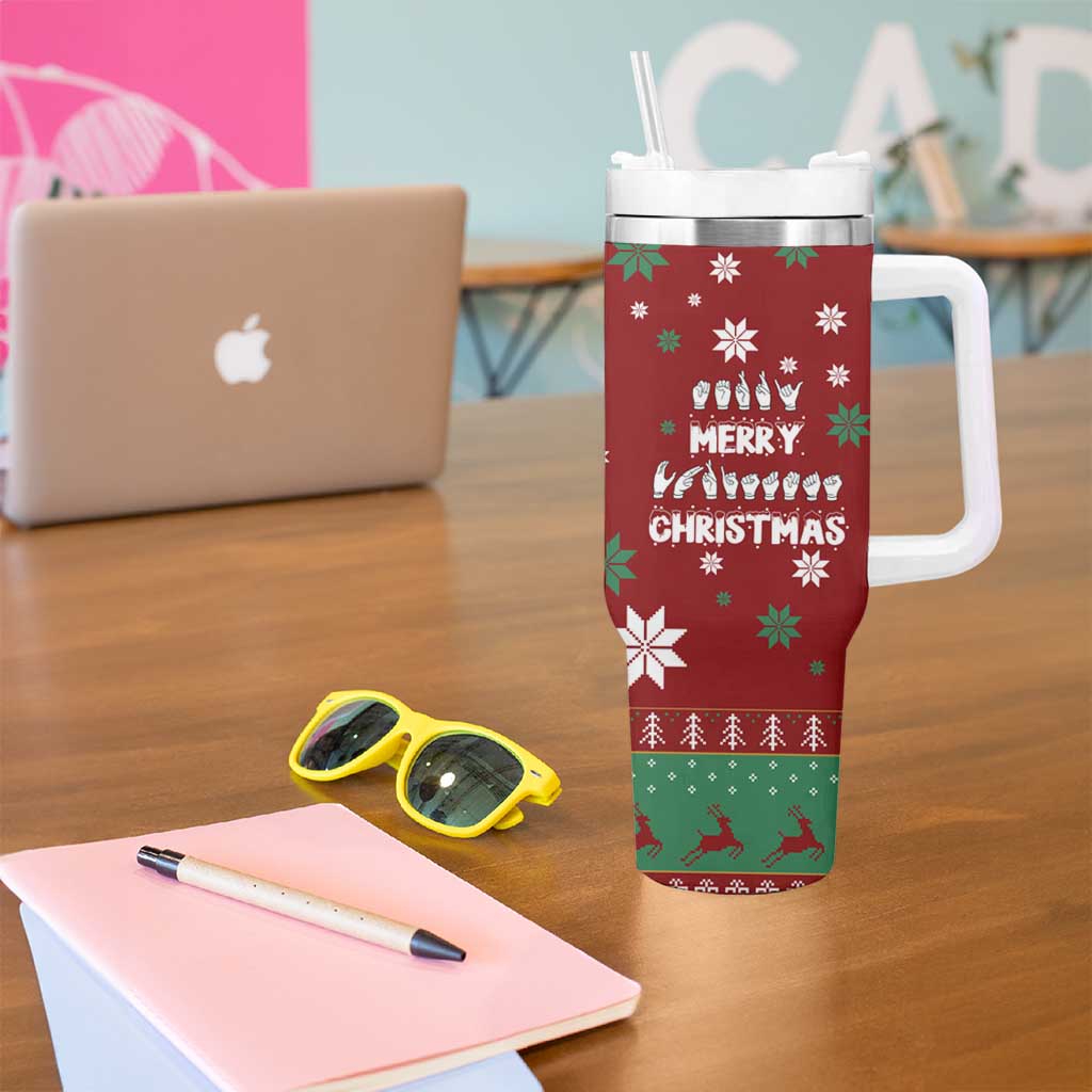 Sign Language Merry Christmas Tumbler With Handle Xmas Holiday Patterns - Wonder Print Shop